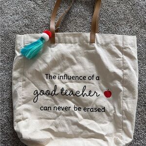 Teacher Appreciation Canvas Tote Bag - "Influence of a Good Teacher" - Cream